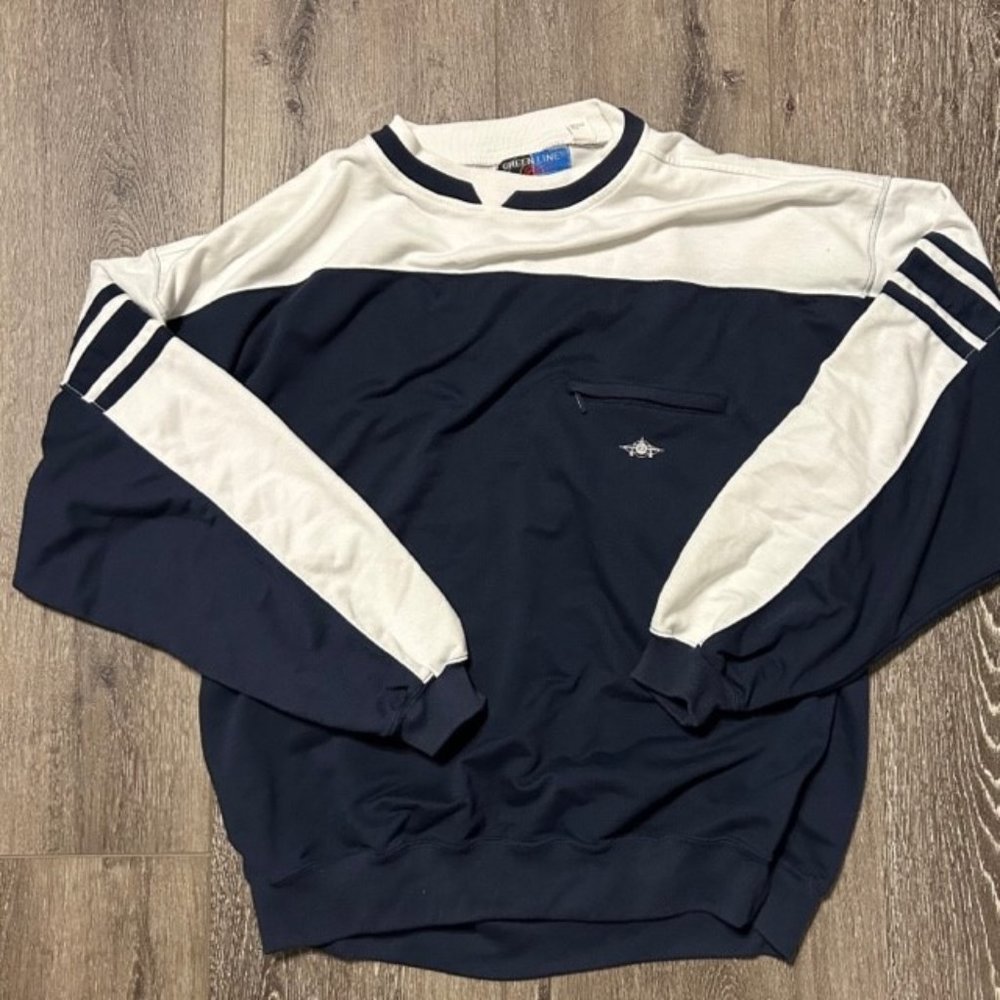 Green Line Aviation Size XL Mens Blue White Sweater Shirt EUC